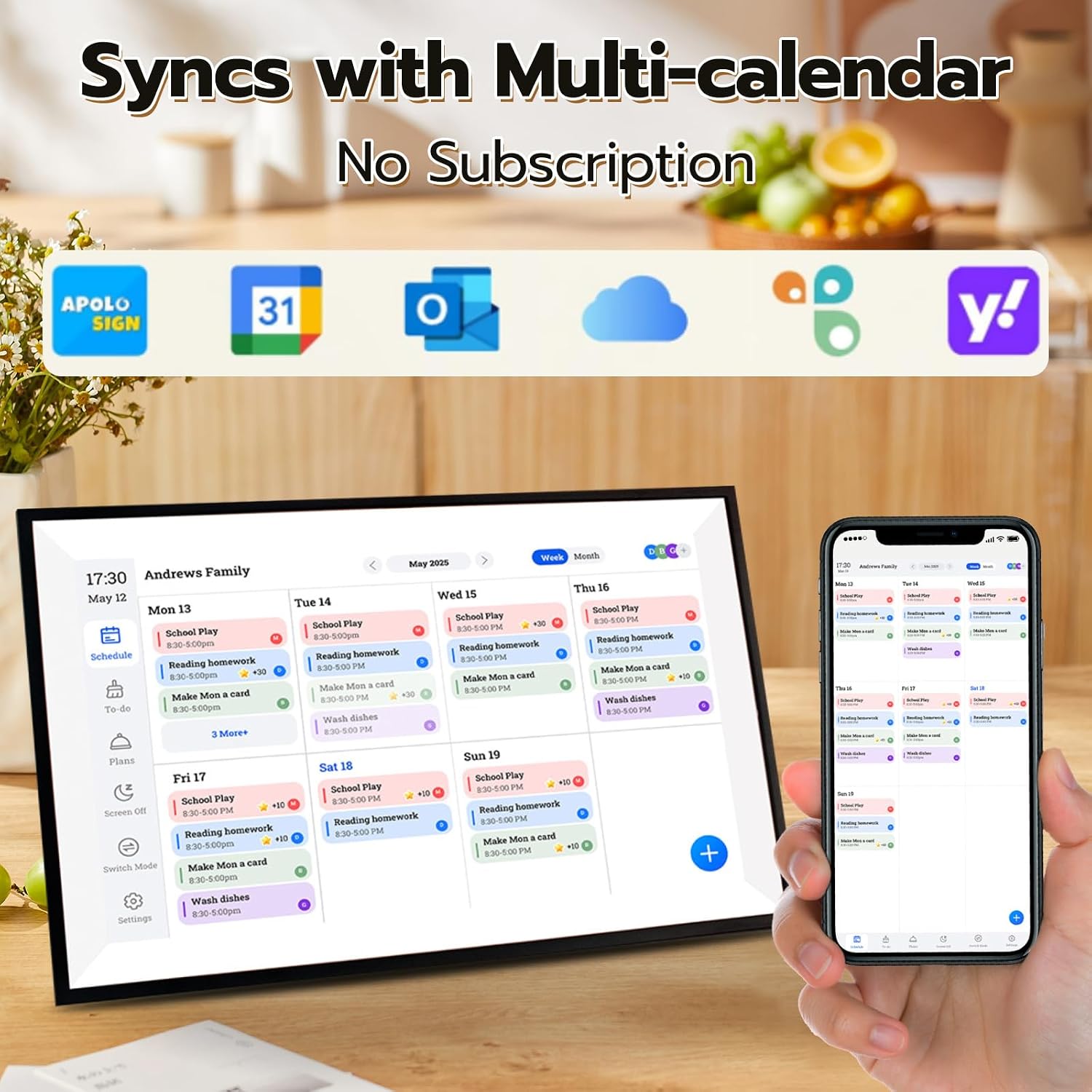 eLinkSmart 15.6' Touchscreen Smart Family Planner, AI Photo Frame with Old Photo Restoration, Digital Calendar, Art Gallery, Google iCloud Sync, SD Card Offline Playback, App-Controlled