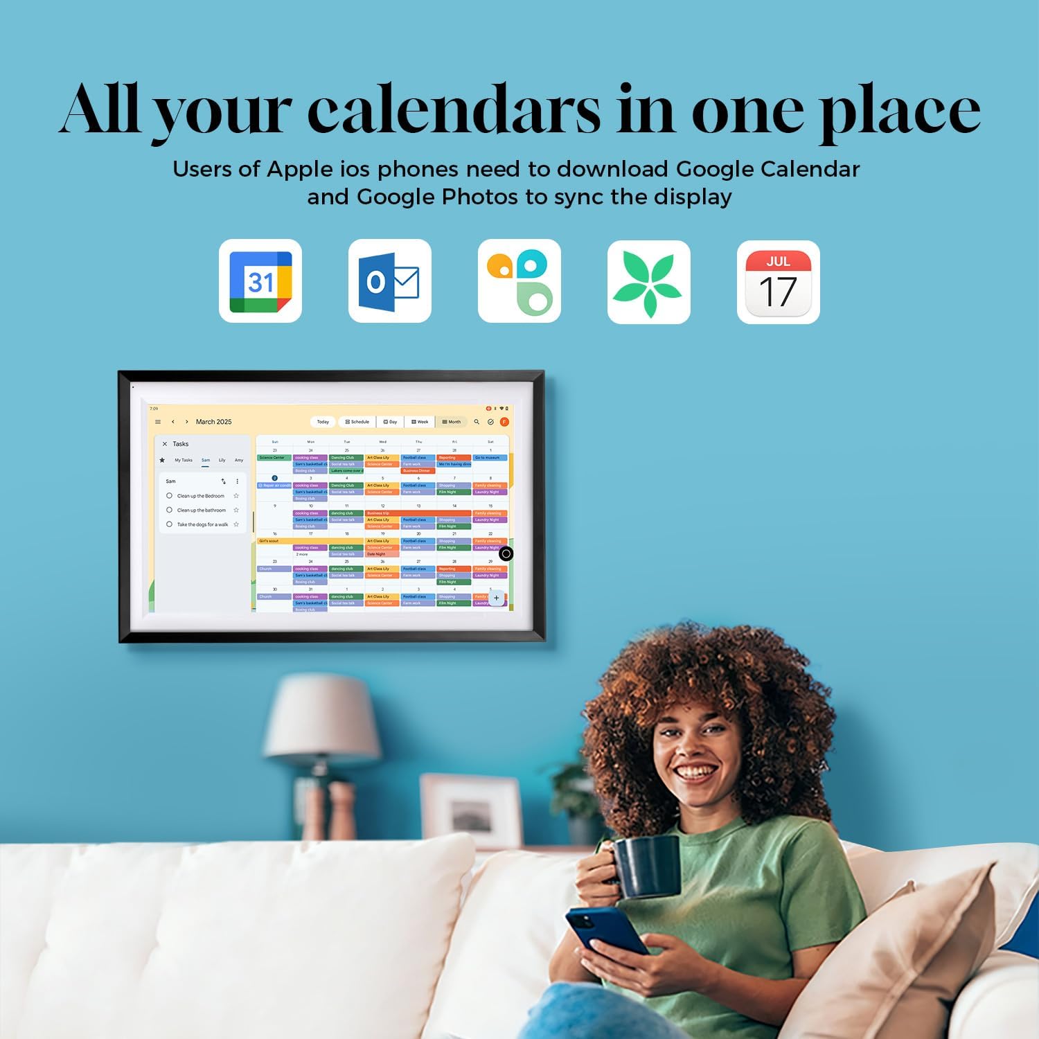 15.6' Smart Display with Google Calendar,Google Play,No Subscription,Black | Anti-glare FHD touchscreen,Photo Frame,Android Apps,Built-in Battery,Stylus pen,Voice Assistant,Home Hub,Streaming,Wall&Desk