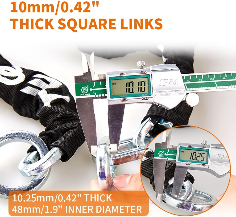 Motorcycle Chain Lock 8.2feet/250cm Long Heavy Duty Anti-Theft 10mm Thick Chain with Bright-Colored Lock,Security with 4 Keys for Containers,Trailers,ATV(12.65lbs)
