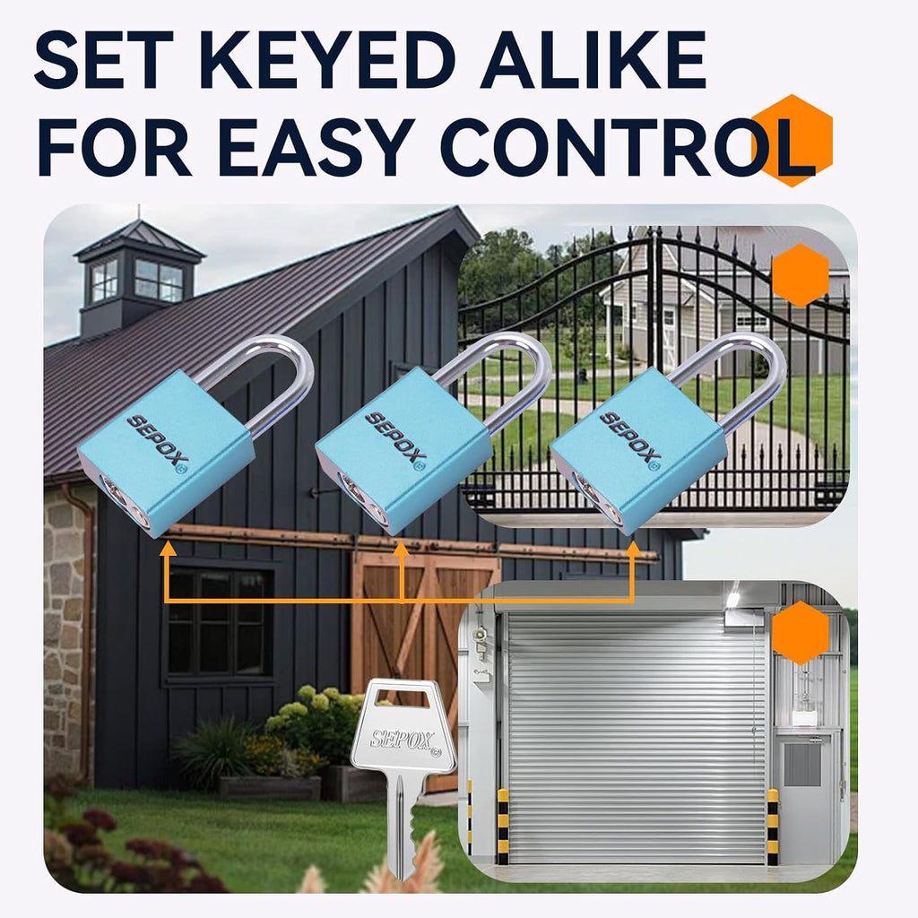 SEPOX® Ultra Rust-Resistant Weatherproof Padlocks, Blue Aluminum Set of 24 Padlocks with 36 Same Keys, High Security for Outdoor & Industrial Like Lock-Out, Gates, Storage, Lockers, Fences
