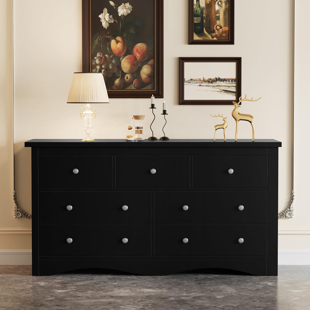 Furmax Dresser for Bedroom, 7 Wood Dresser, Chest of Drawers, for TV up to 65 inch, TV Stand Storage Chest of Drawers for Hallway Entryway (Black)