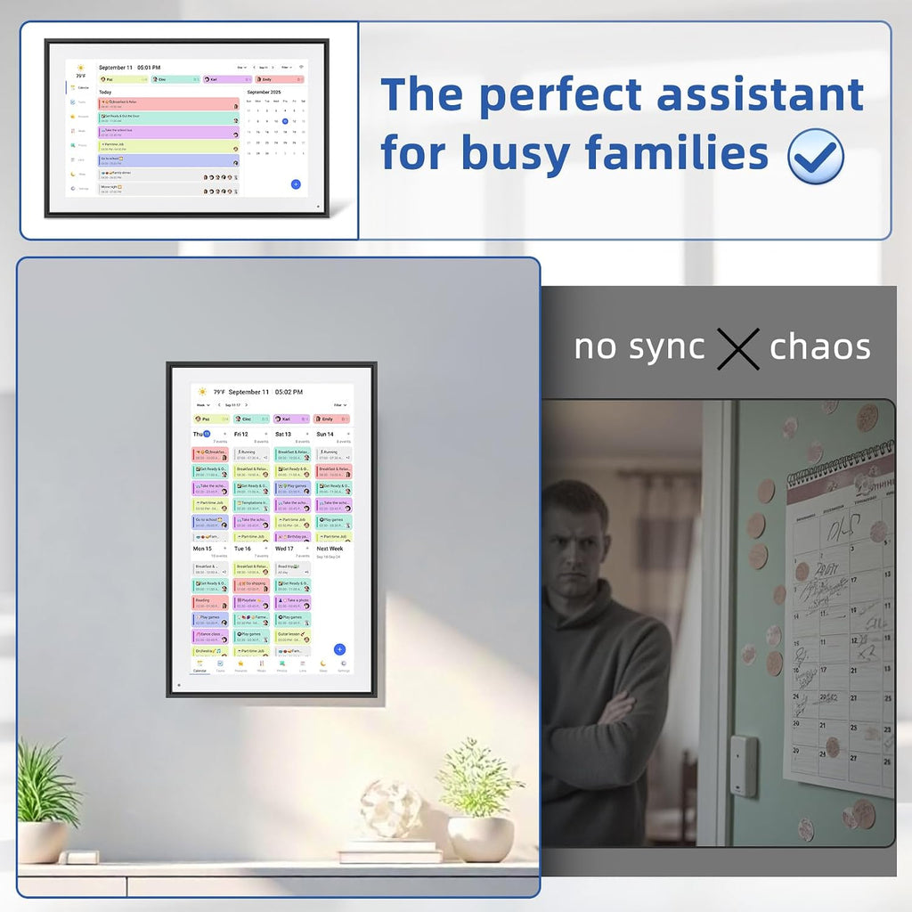 21.5 Inch Digital Calendar, Electronic Chore Chart, Smart Weekly and Monthly Planner 1920 * 1080P IPS Touchscreen Wall and Desk Calendar for Family Schedules, Black