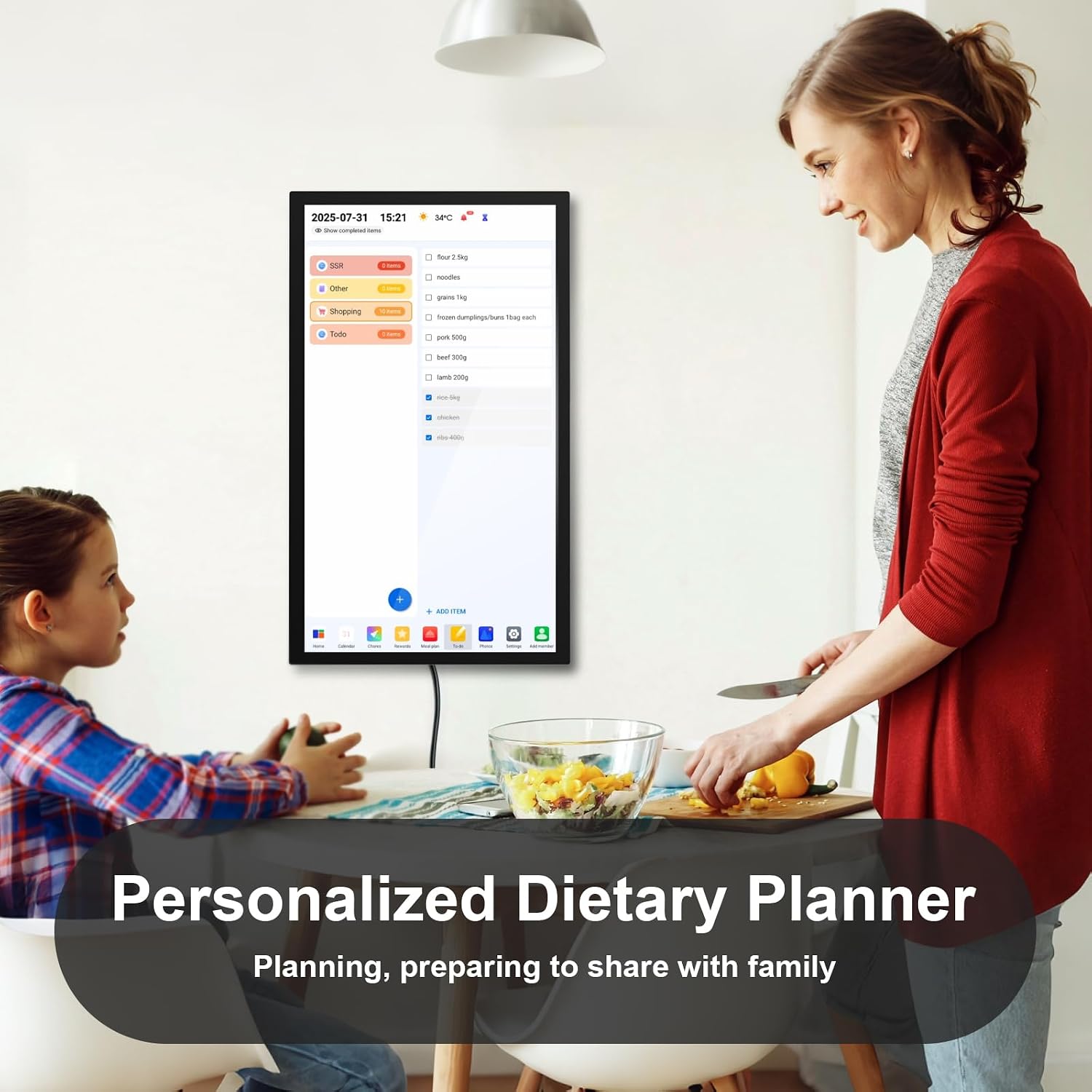 32' Smart Digital Calendar Wall Touch Screen, No Subscription Family Dashboard, IPS FHD Interactive Touchscreen Display, Digital Calendar- Chore Chart, Meal Planner, Support App Store Wall Mount
