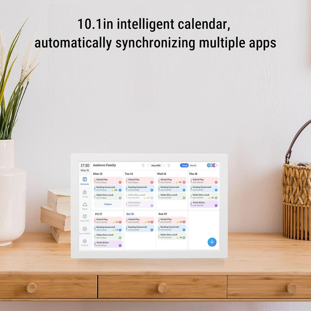 Yunseity 10.1 Inch Smart Digital Calendar, HD Touchscreen Interactive Display WiFi Wall Planner Desk Family Organizer with Chore Chart for Family and Office Schedules