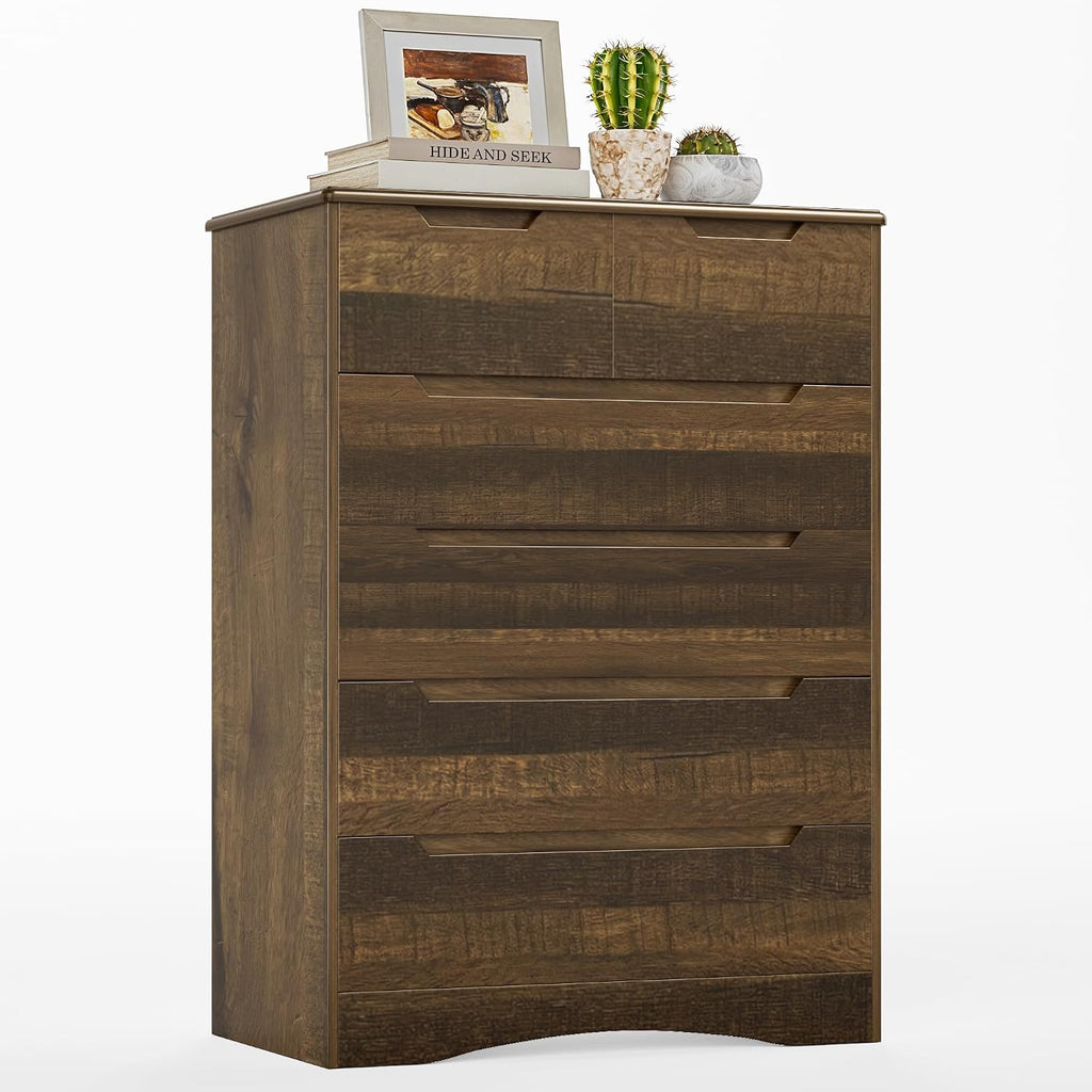 Gizoon 6 Drawer Dresser, Chest of Drawers with Large Storage, Light Brown Dressers for Bedroom, Tall Dresser and Organizer with Anti-Tripping, Wooden Cabinet for Office, Living Room, Entryway