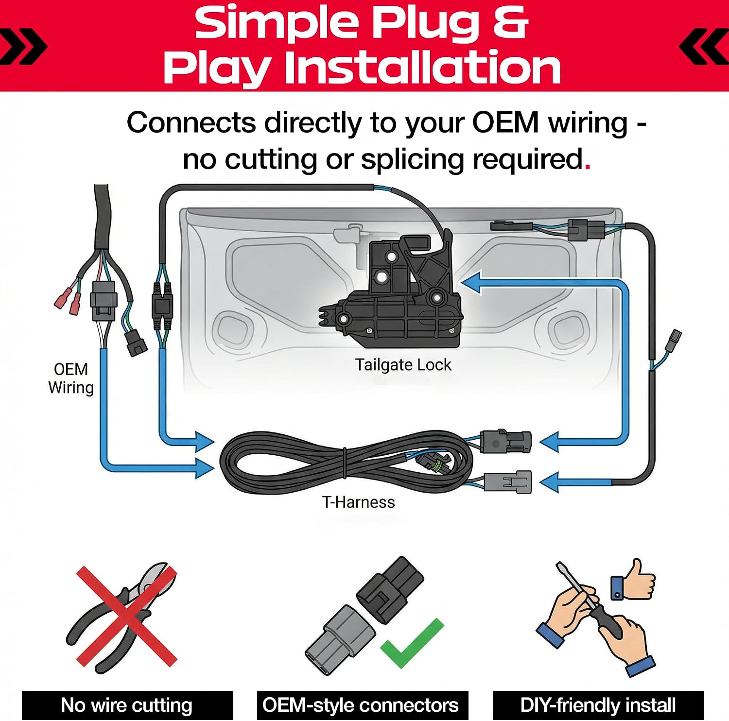 Pop & Lock Toyota Tacoma Tailgate Lock – Power Tailgate Anti-Theft Lock with Plug & Play T-Harness – Fits Tacoma/Tundra 2016-2023 Models (PL8547TAC)