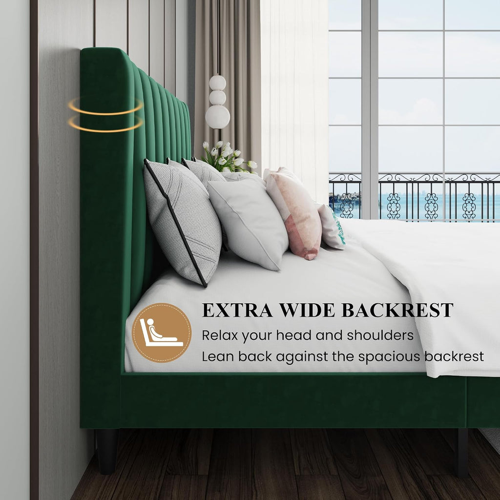 SHA CERLIN Full Bed Frame/Velvet Upholstered Platform Bed Frame with Headboard/Strong Wood Slats Support/Mattress Foundation/No Box Spring Needed - Green