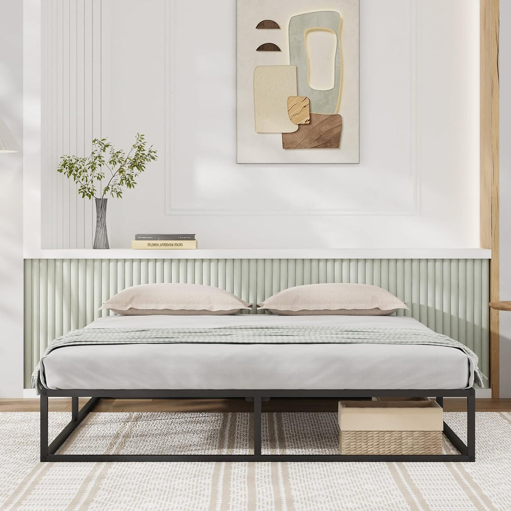 Novilla Queen Bed Frame, Metal Platform Bed Frame, Sturdy Metal Bed Frame, Wood Slats Support, No Box Spring Needed, Durable and Safe, Easy Assembly, Dark Black