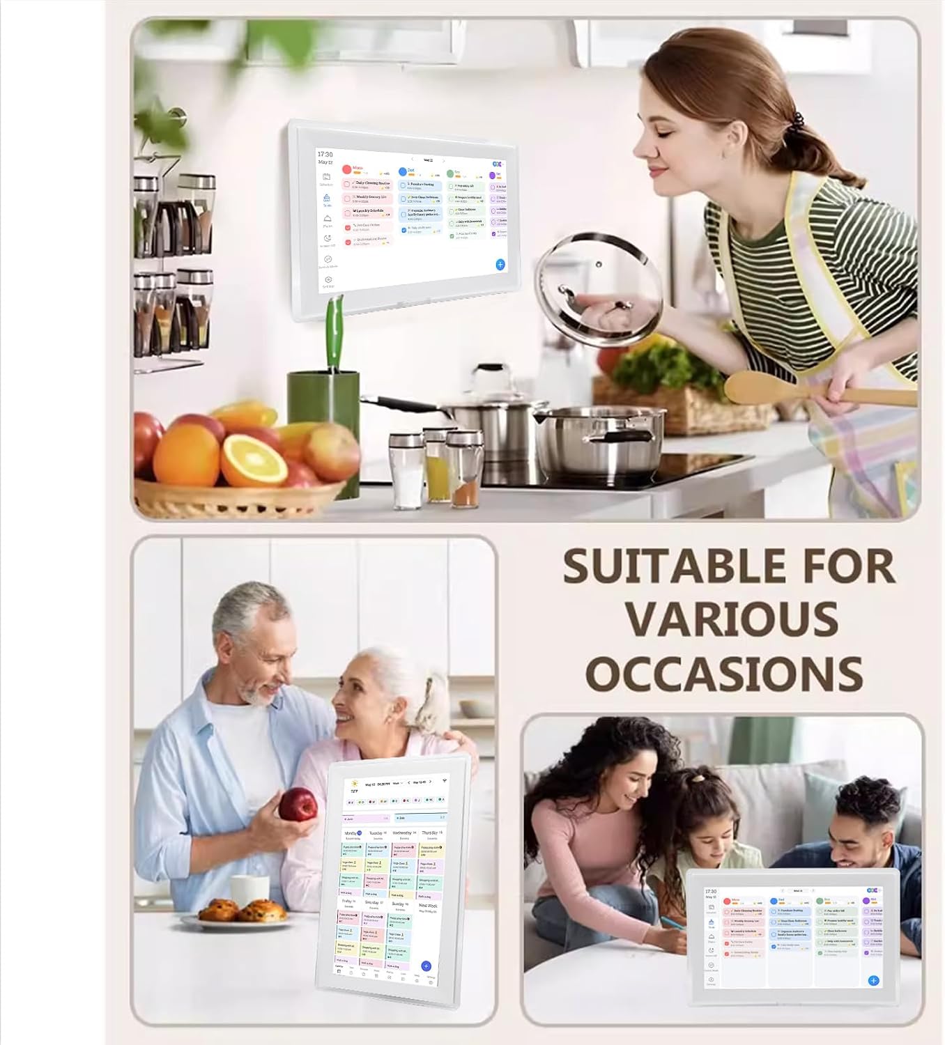 ASHATA 15.6 Inch Smart Digital Calendar Wall Planner and Chore Chart, 1080P HD Interactive Touchscreen, Meal Planner, App Control, 32GB Storage, for Family Schedules (US)