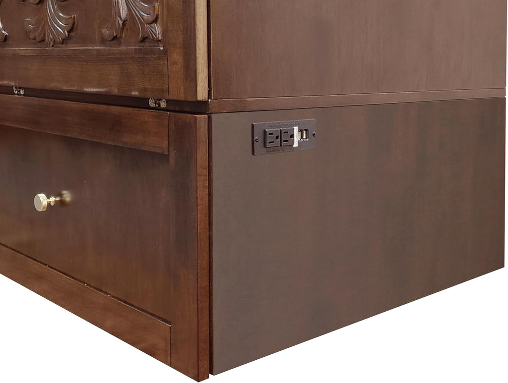 Mega Solutions Notturno Murphy Cabinet Bed Queen 8 inch Save Space in Style with Elegant Chestnut Wood Finish Charging Station - Guest Room or Small Apartment Must-Have