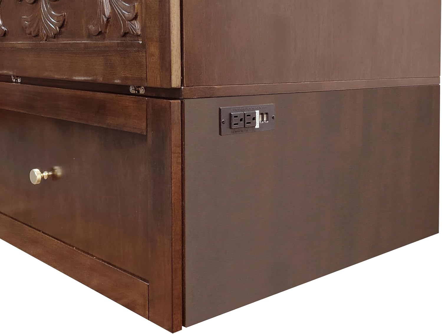 Mega Solutions Notturno Murphy Cabinet Bed Queen 8 inch Save Space in Style with Elegant Chestnut Wood Finish Charging Station - Guest Room or Small Apartment Must-Have