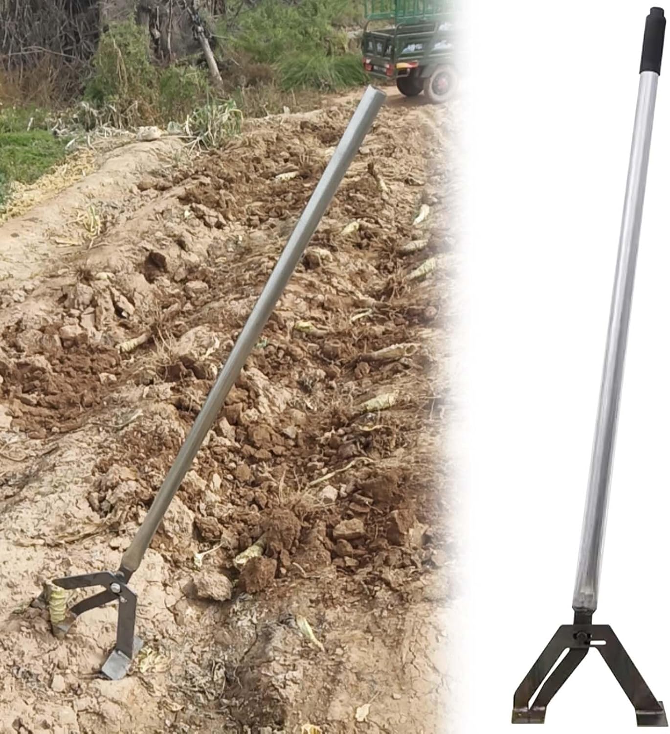 High-Leverage Root Extraction Tool for Remover Tree Shrub Sapling Puller Tool Effortless, with Long Handled Uprooting Weeder