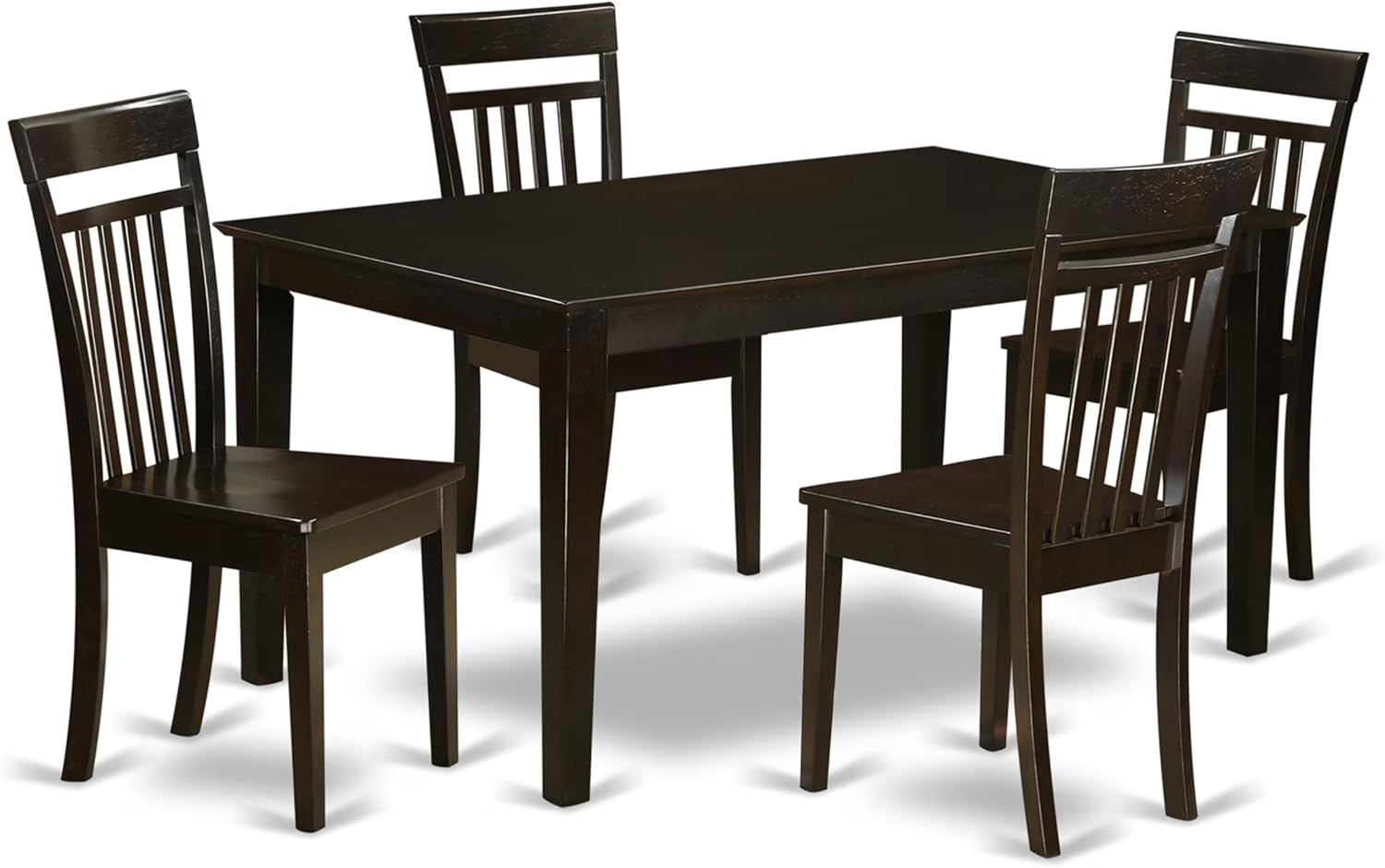 East West Furniture CAP5S-CAP-W 5 Piece Dining Table Set for 4 Includes a Rectangle Kitchen Table and 4 Dinette Chairs, 36x60 Inch, Cappuccino