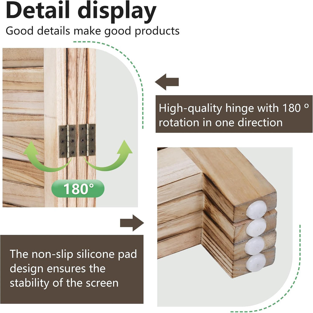 FDW 4 Panel Room Divider Folding Privacy Wooden Screen with Three Clever Shelf Portable Partition Wood Divider for Home Office, Natural Wood