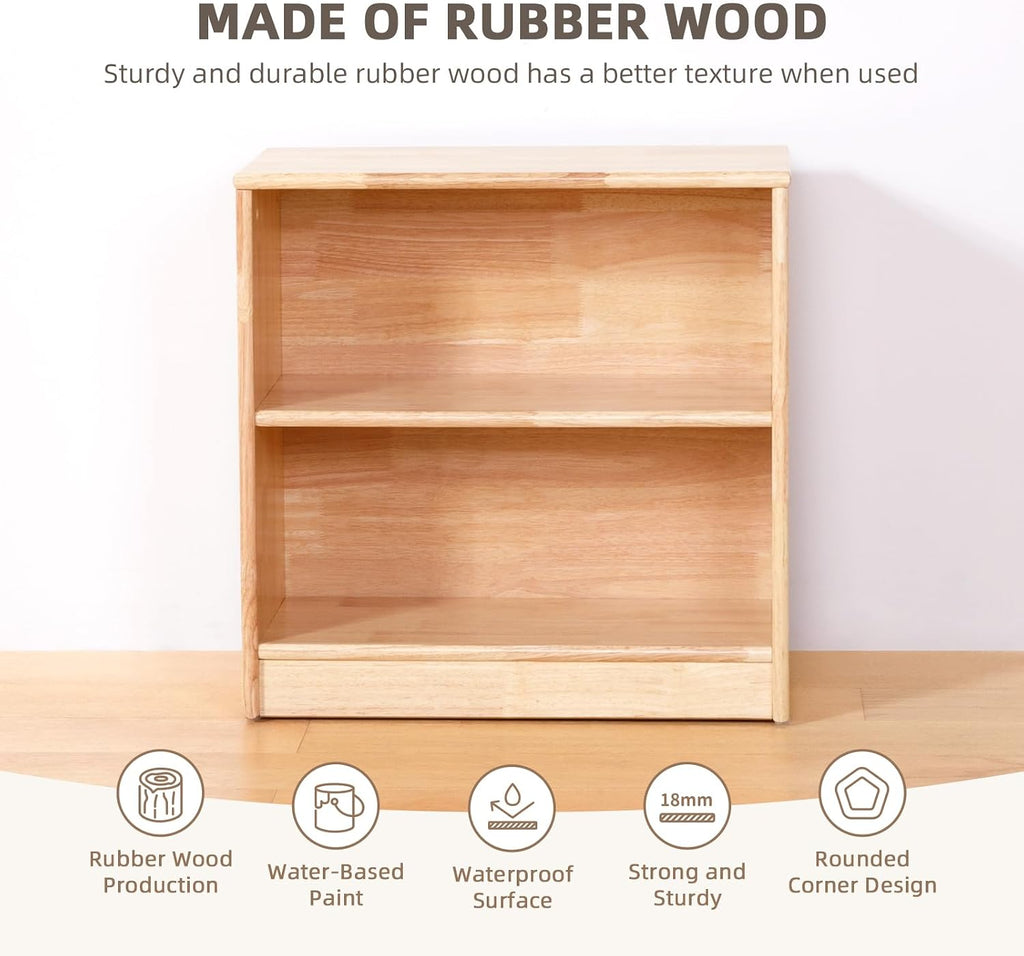 OOOK Rubber Wood Montessori Shelf and Toy Storage, 23.6' L, Compact Toddler Bookshelf for Small Space, Solid Wood Storage Cabinet Shelves for Classroom, Kindergarten, Kids Room, Playroom