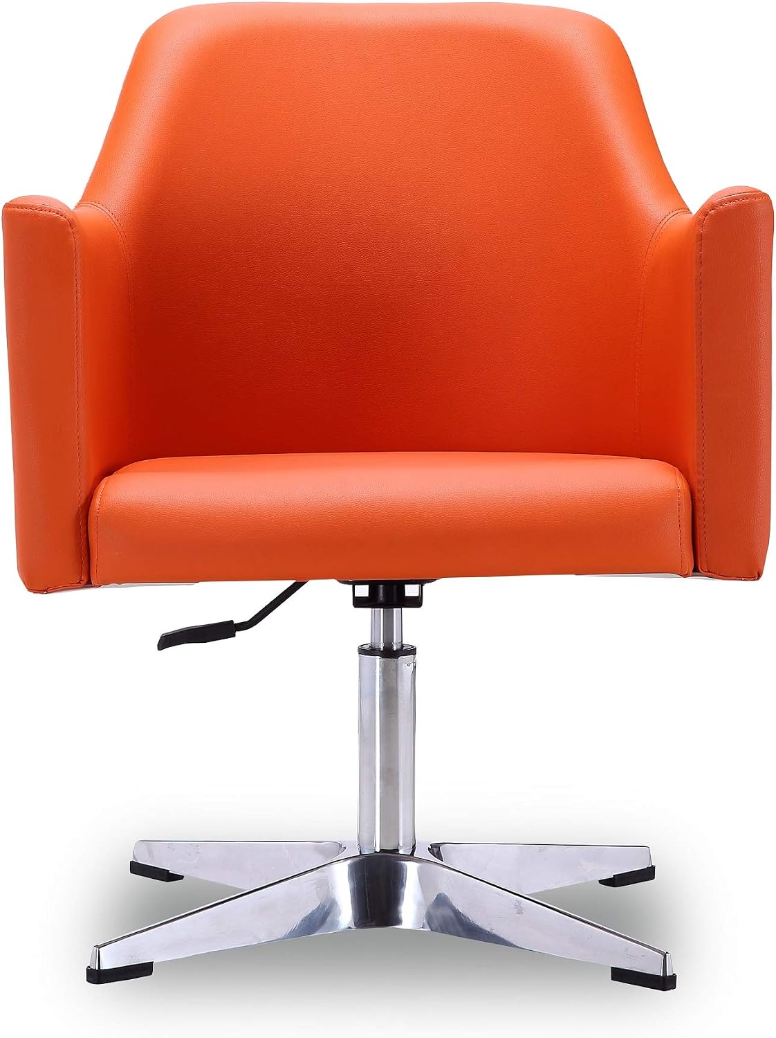 Manhattan Comfort Pelo Modern Swivel Accent Chair with 360° Turn, Adjustable Height, Faux Leather Upholstery & Chrome Base, Unique Tight Welded Construction, Set of 1, Orange