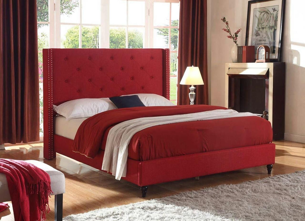 Home Life Premiere Classics Cloth Burgundy Red Linen 51' Tall Headboard Platform Bed with Slats Full - Complete Bed 5 Year Warranty Included 007
