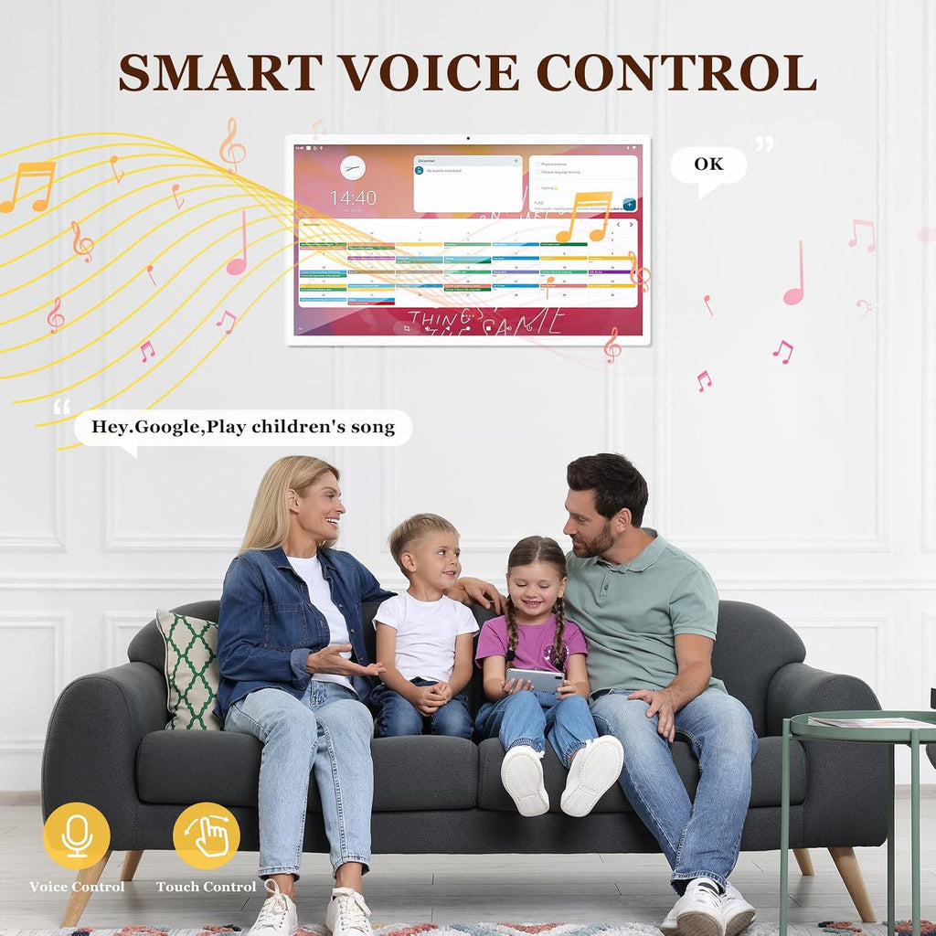 21.5-inch Digital Calendar, 6+128G 1080P Smart Calendar with Touchscreen, Electronic Wall Planner Chore Chart with Advanced Voice Interaction for Family Schedules, Wall Mount Included