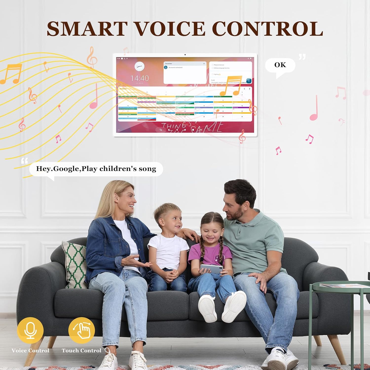 21.5-inch Digital Calendar, 6+128G 1080P Smart Calendar with Touchscreen, Electronic Wall Planner Chore Chart with Advanced Voice Interaction for Family Schedules, Wall Mount Included