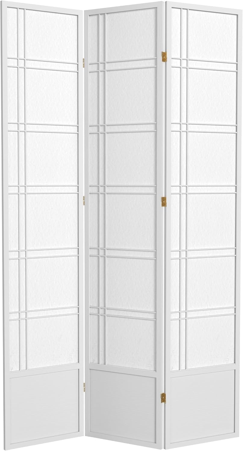 Red Lantern 7 ft. Tall Double Cross Shoji Screen - White - 3 Panels