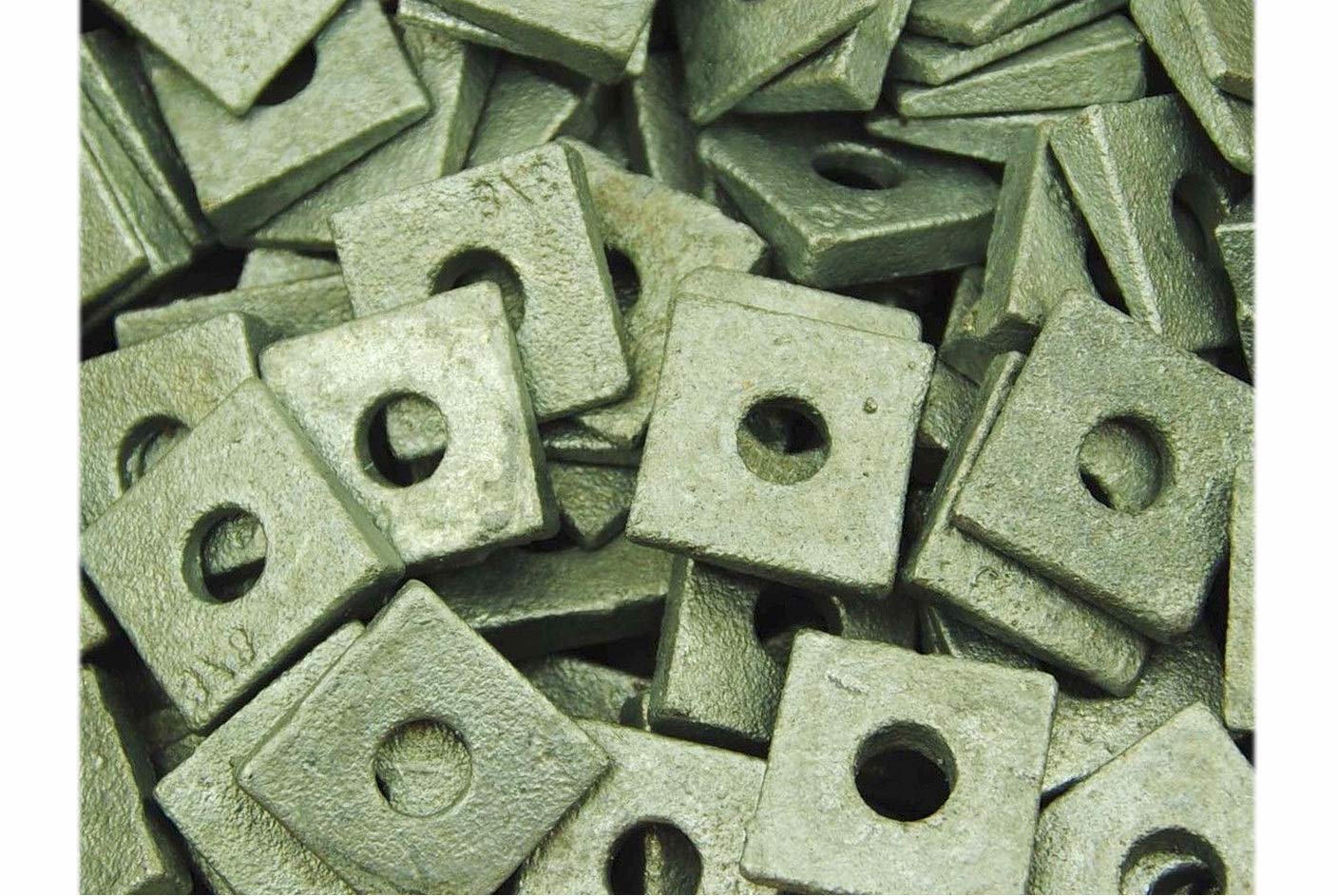 New Package of 100 (pcs) Galvanized 3/8' Square Bevel Washers I-Beam Flange Wedge Set #MO2762-P Warranity by Pr-Mch
