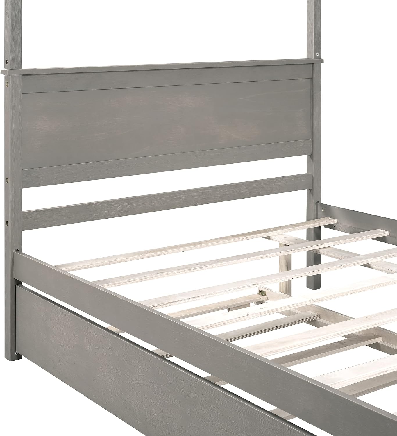 Full Size Wood Canopy Bed with Trundle Bed and Two Nightstand, Modern Bedroom Set for Kids Girls Boys Teens,Can Be Freely Decorated (Light Brown+Bedroom Set)