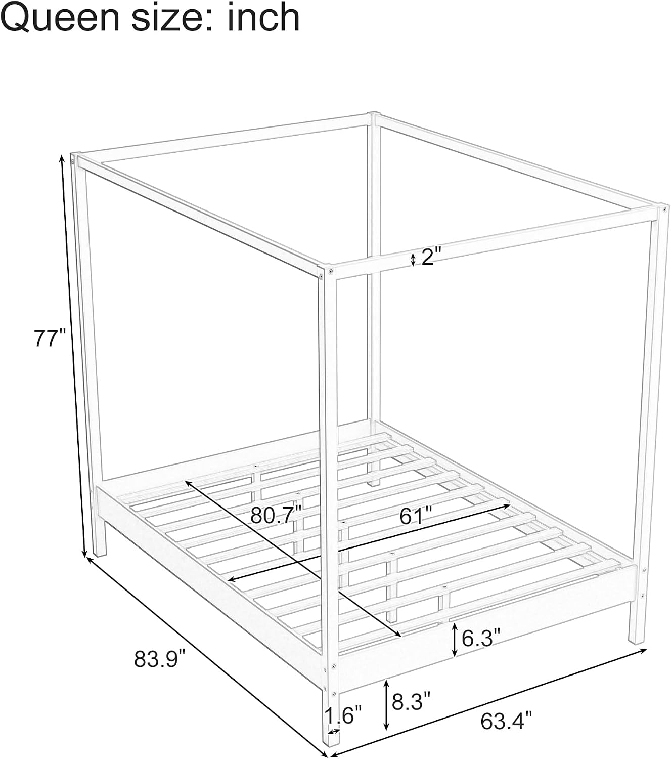 King Size Canopy Platform Bed, Wood 4 Poster Bed Frame, No Box Spring Needed (Natural, King)