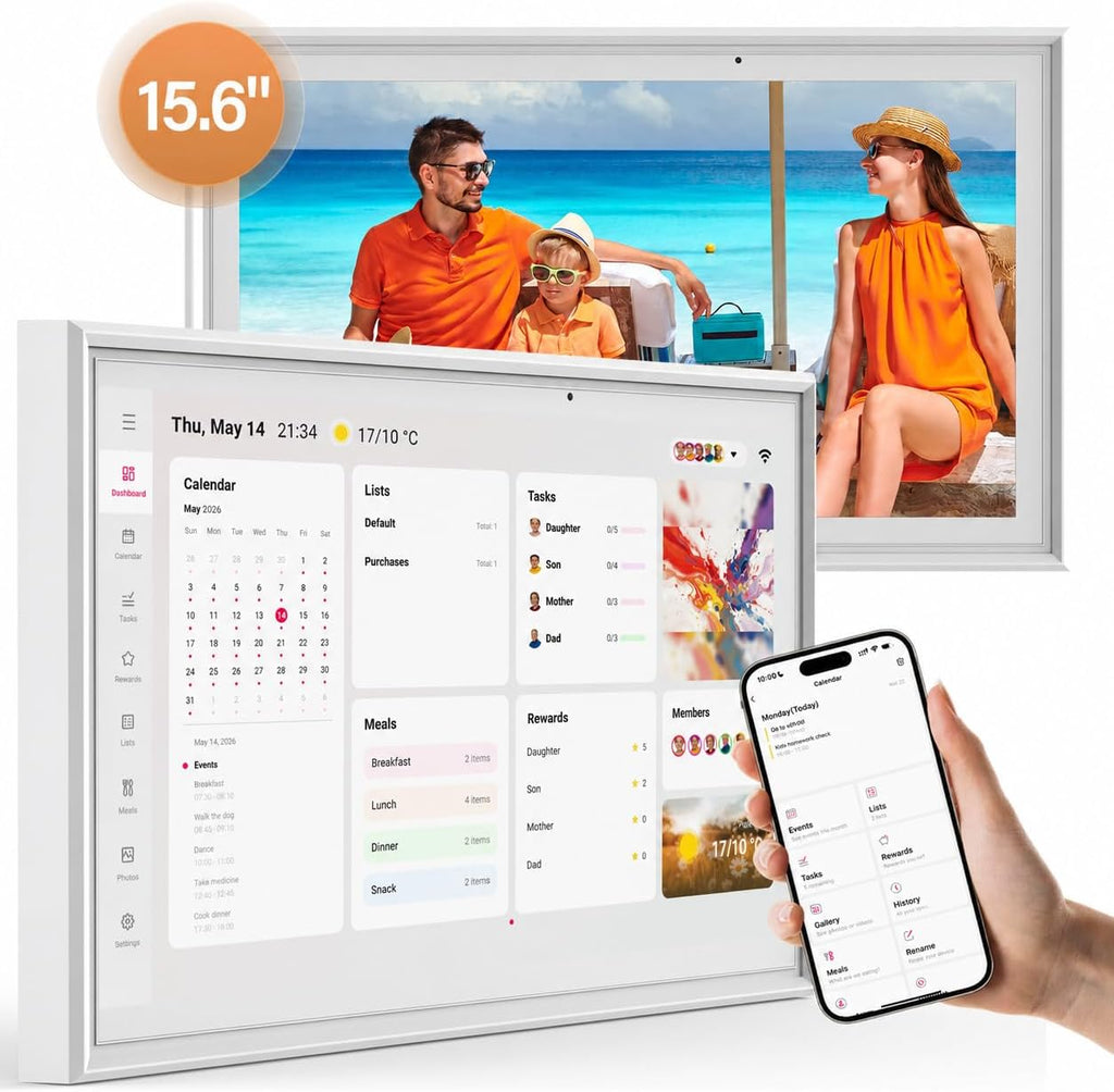 15.6 Inch Digital Calendar Wall Touch Screen, Smart Family Calendar & Chore Chart for Kids, 1080P Full HD Electronic Planner, Digital Picture Frame, Wall & Desk Mountable