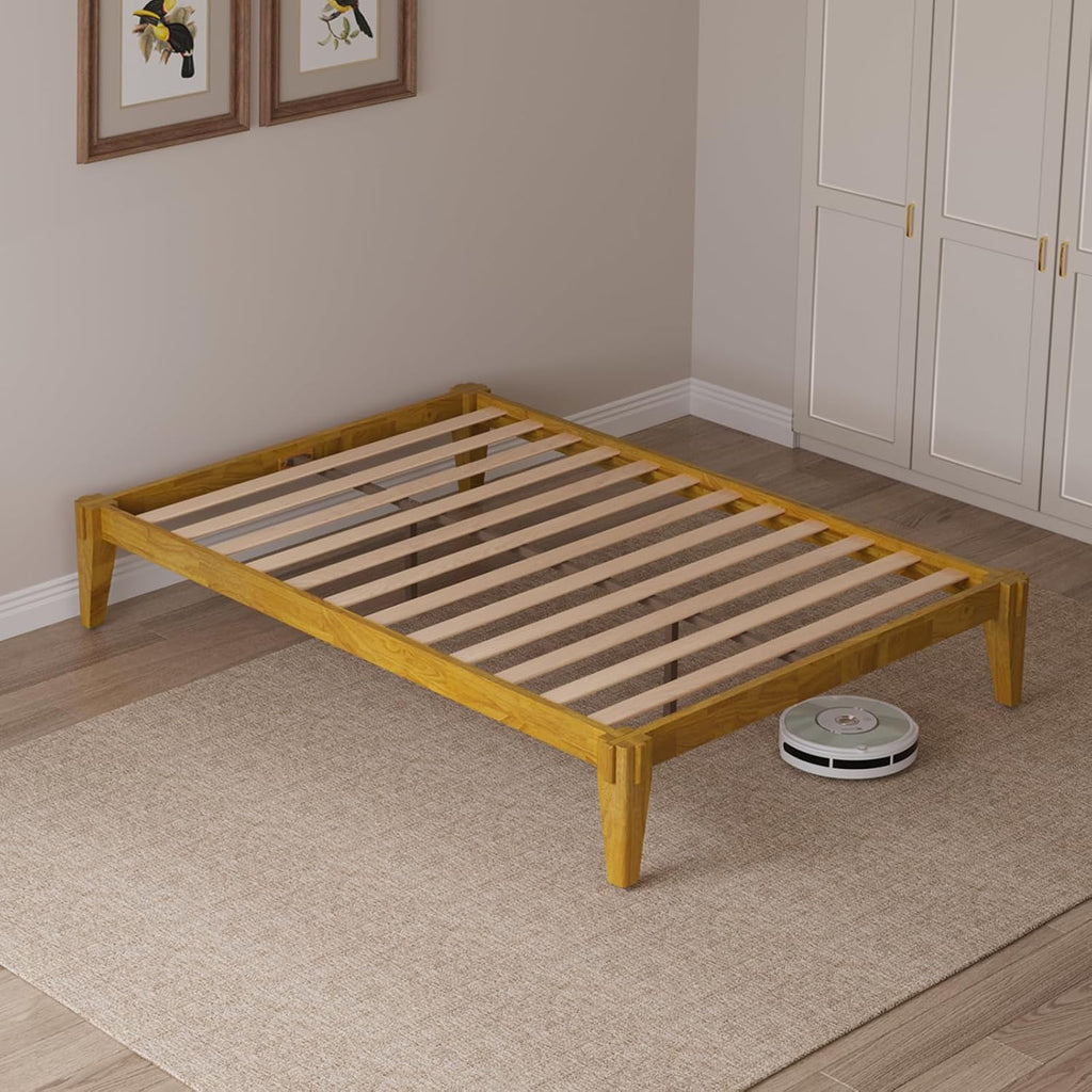 Bme Chalipa 14' King Bed Frame - Solid Wood Platform Bed - Japanese Joinery Bed Frame - Wood Slat Support - No Box Spring Needed - Easy Assembly - Minimalist & Modern Style, Golden Natural