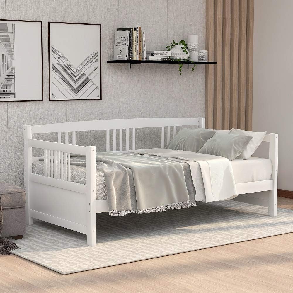 Harper & Bright Designs Twin Daybed Frame, Solid Wood Daybed Frame,No Box Spring Needed, White Daybed