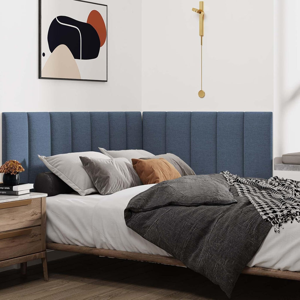 IFNOW Upholstered Wall Mounted Headboard, 3D Soundproof Wall Panels Peel and Stick, Reusable and Removable Tufted Bed Headboard in Blue (12 Panels, 10' x 24')