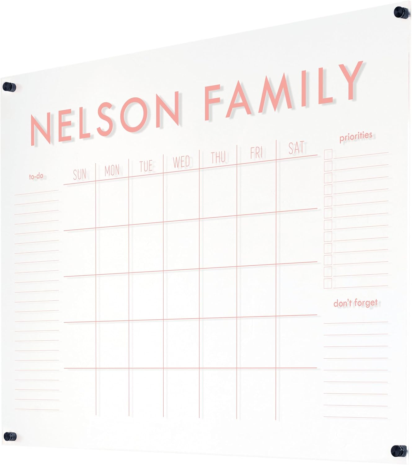 Personalized Clear Acrylic Calendar for Wall, Calendar Whiteboard for Wall, Dry Erase Wall Calendar, Wall Calendar Organizer System for Home (Block, Blush, 38'W x 26'H)