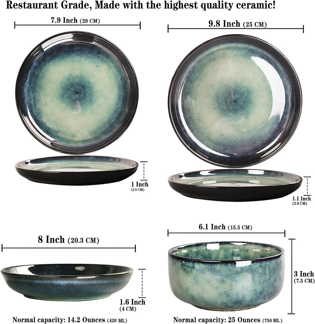 Ceramic Dinnerware Set(16 pcs) Serve 4 people, Plates & Bowls Sets, Reactive Glaze Dishes Set, Chip Resistant and Scratch Resistant, Dishwasher, Microwave Safe, Suitable for dinner, party
