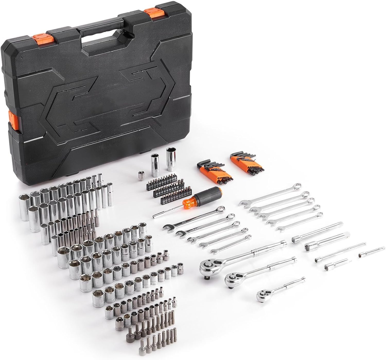 Mechanic Tool Set & Socket Set 205 Pcs - 1/4' 3/8' 1/2' Drive SAE & Metric, Combination Wrenches, Hex Keys, Bit Set with Storage Case