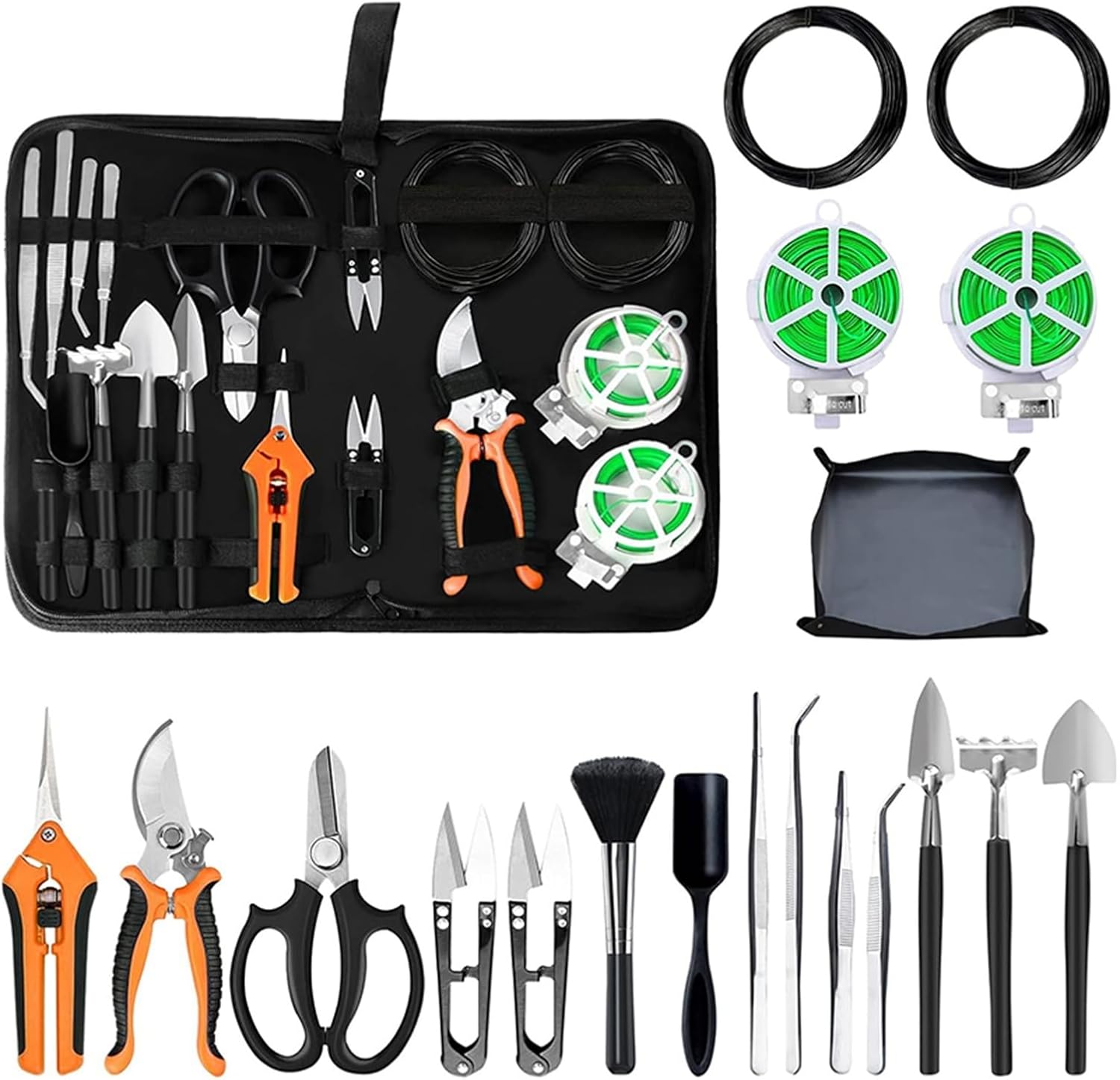 Bonsai Tree Kit 20Pcs Gardening Succulent Tools Set Tool Plant Repotting Mat Pruning Shears For Indoor(Orange)