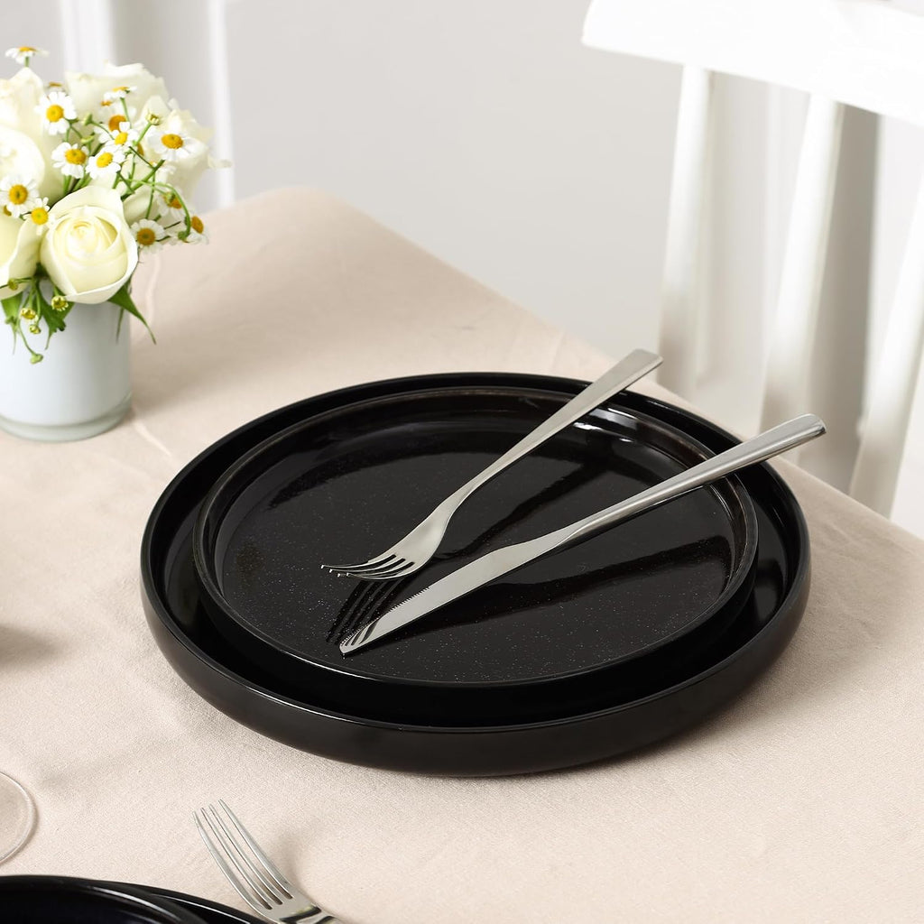 Stone Lain Lagoon 24-Piece Dinnerware Set Stoneware, Plates and Bowls set, Microwave and Dishwasher Safe, Dish Set for 8, Black