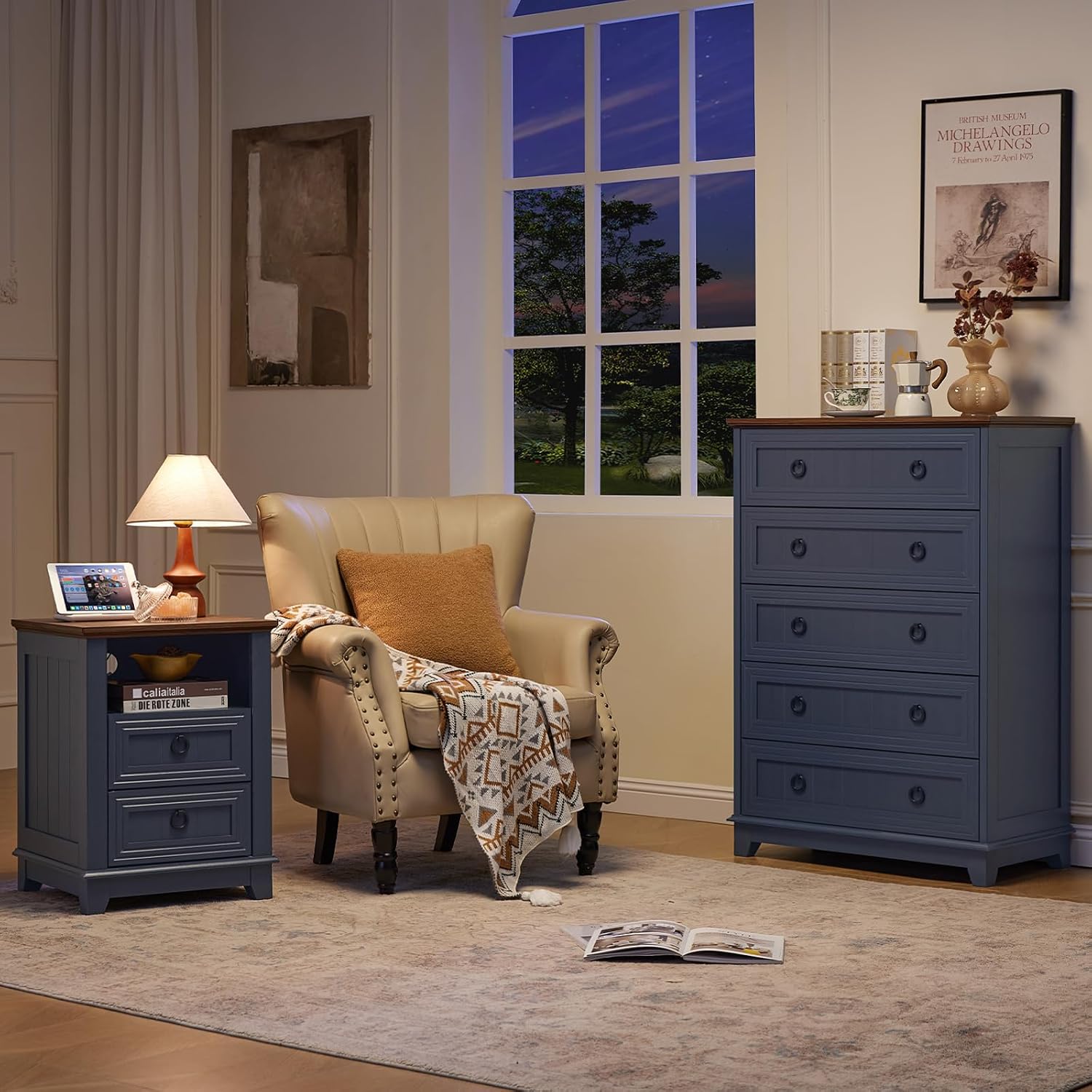 Joaxswe Farmhouse 5 Drawer Dresser for Bedroom, 42' Tall Small Dressers & Chest of Drawers, Rustic Wood Dresser with Metal Handle, Storage Organizer Closet for Living Room, Hallway, Entryway