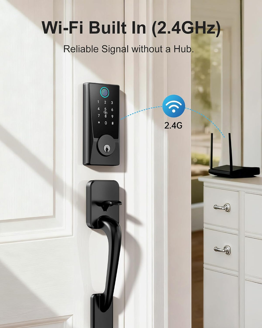WiFi Smart Lock with Handleset, Built-in WiFi Door Lock, Keyless Entry Deadbolt for Front Door, Fingerprint, App & Remote Control, Compatible with Alexa & Google Assistant, Auto Locking
