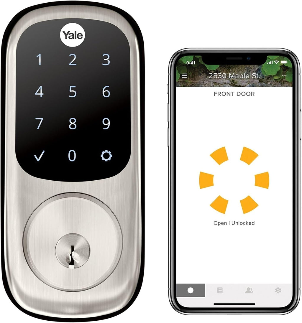 Yale Security Assure Lock Deadbolt, Satin Nickel Wi-Fi Connected Smart Lock with Back-Up Key and Digital Touchscreen Keypad for Code Entry and Remote Access, ‎YRD226-CBA-619