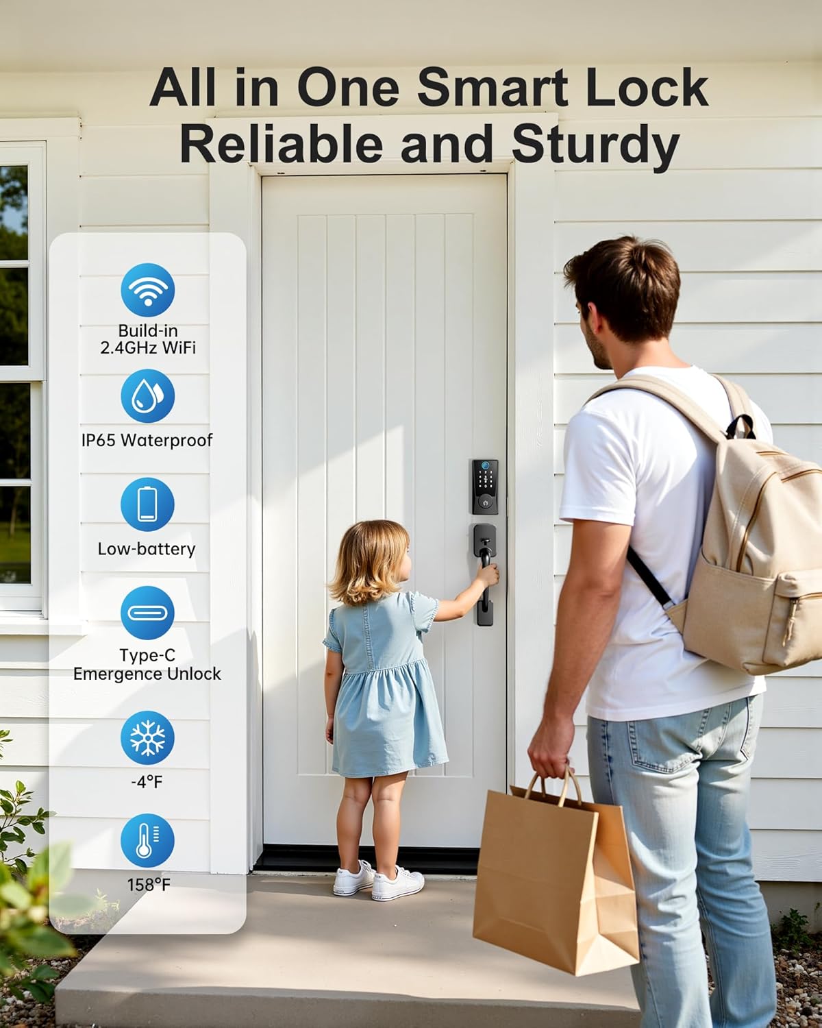 WiFi Smart Lock with Handleset, Built-in WiFi Door Lock, Keyless Entry Deadbolt for Front Door, Fingerprint, App & Remote Control, Compatible with Alexa & Google Assistant, Auto Locking