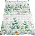 Green Eucalyptus Leaves Cal King Sheet Set 4 Piece Bedding - Daisy Summer Botanical Watercolor Plaid Breathable Comfy Cooling Bed Sheets & Pillowcase Sets, Hotel Flat Sheets Deep Pockets Fitted Sheet