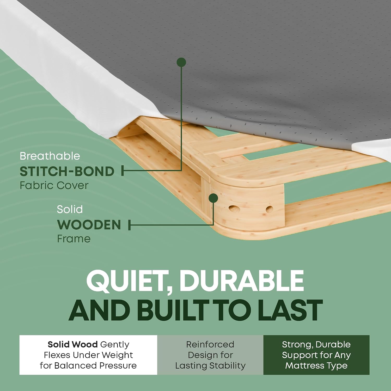 Greaton, Unassembled Twin XL Bed Inch Wood Box Spring Only – Amish Made in USA – Quiet Noise-Free Replacement Mattress Packed Flat, Easy Assembly (White), 4.5' Foundation
