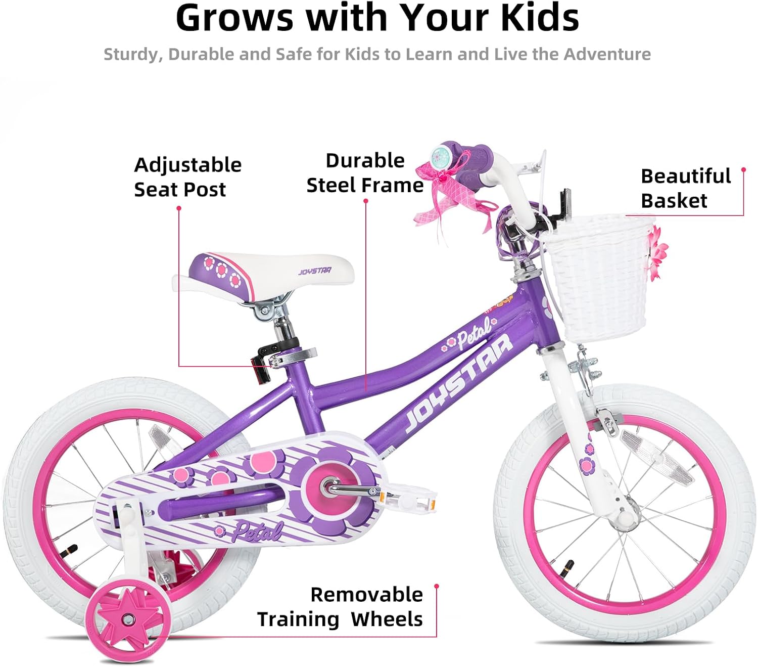 JOYSTAR Girls Bike for Toddlers and Kids Age 3-10 Years, 12 14 16 20 Inch Kids Bike with Training Wheels and Handbrakes, 20 Inch Bike with Kickstand, Multiple Colors