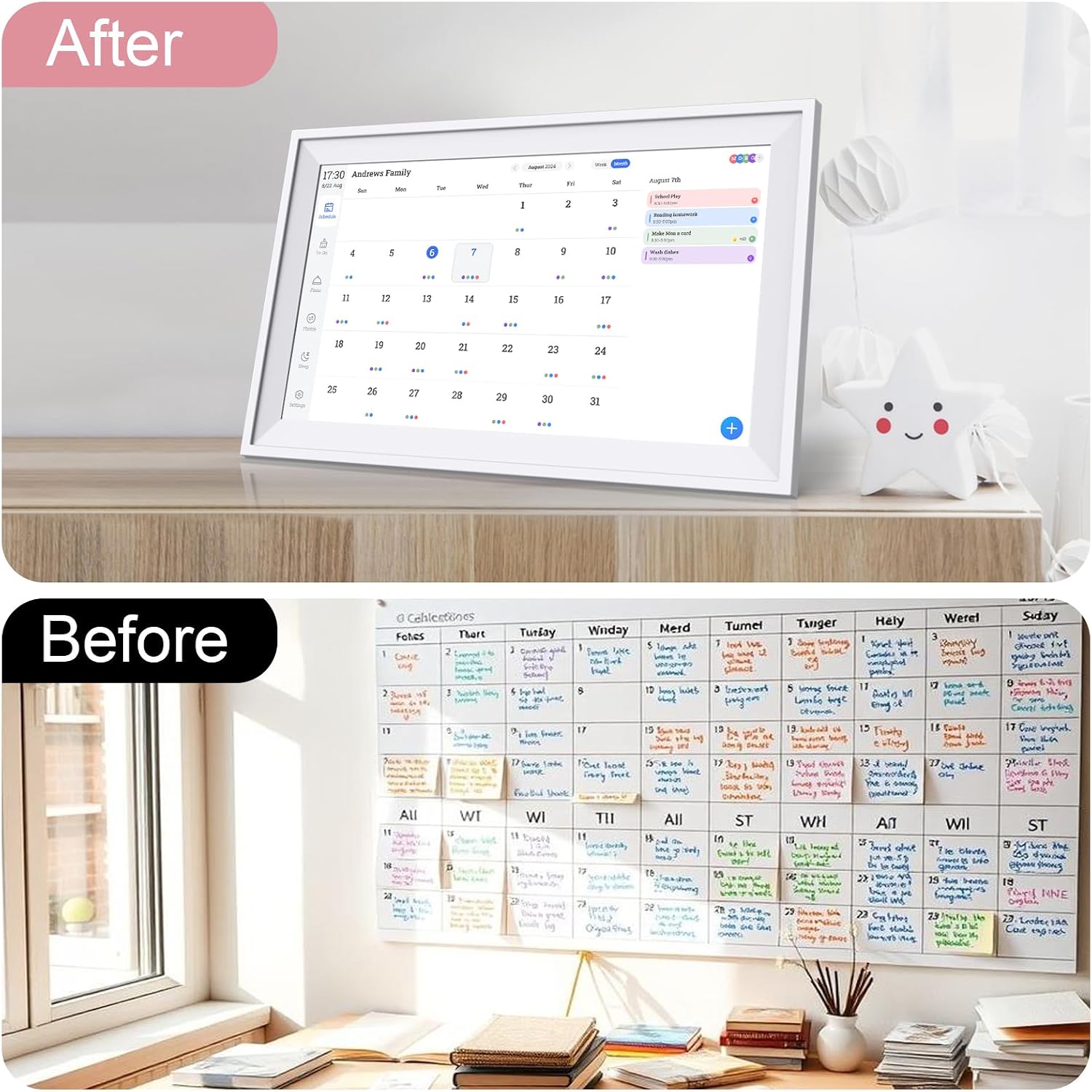 Digital Photo Frame 15.6' 64GB, Smart Electronic Calendar for Family Sharing To Do Chores Meal 30-Day Habit Planner Interactive Touch Screen Star Rewards,Wall and Desk Mountable for Seamless Scheduling