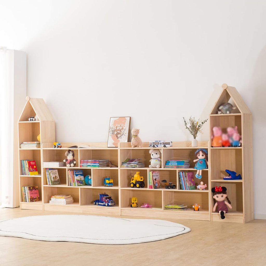 Wooden 7 Compartment Storage Cabinet Organizer Kids 3 Tier Wood Bookshelf School Storage Shelf Classroom Furniture for Kids Natural (47.24' L x 11.81' W x 35.43' H)