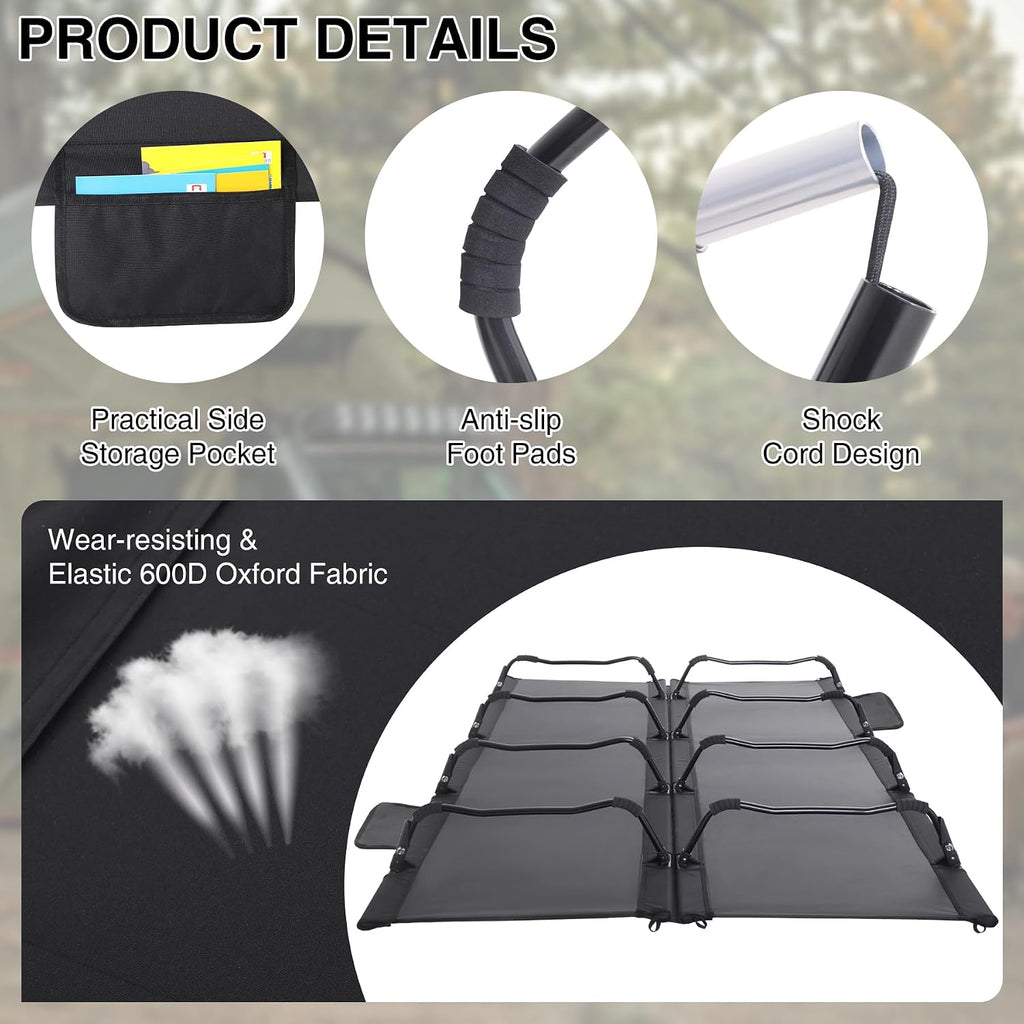 REDCAMP Ultra-Light Double Cot Bed for Adults 2 Person, 500lbs 55' W Heavy Duty XXL Camping Double Cot, Portable Folding Sleeping Cot for Indoor Office Outdoor, Black