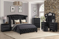 Full 5 Pc Vanity Upholstery Bedroom Set Made with Wood in Black