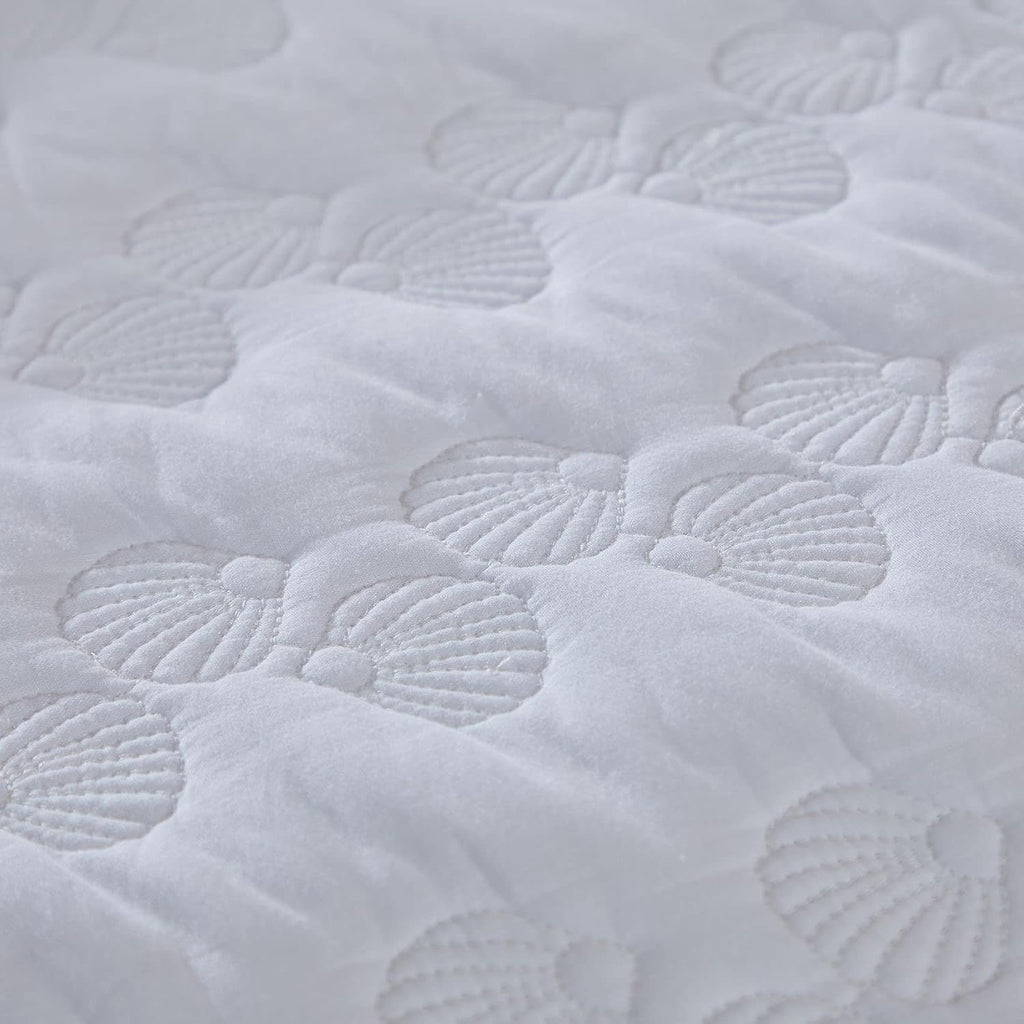Brandream White Quilt Set Queen Size Cotton Quilted Comforter Set Coastal Seashell Matelasse Coverlet Set 3-Piece