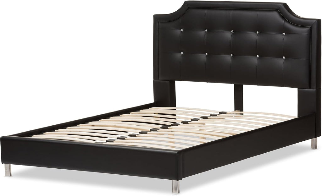 Baxton Studio Carlotta Modern Bed with Upholstered Headboard, Black, 47.5' x 63.58' x 88.6'