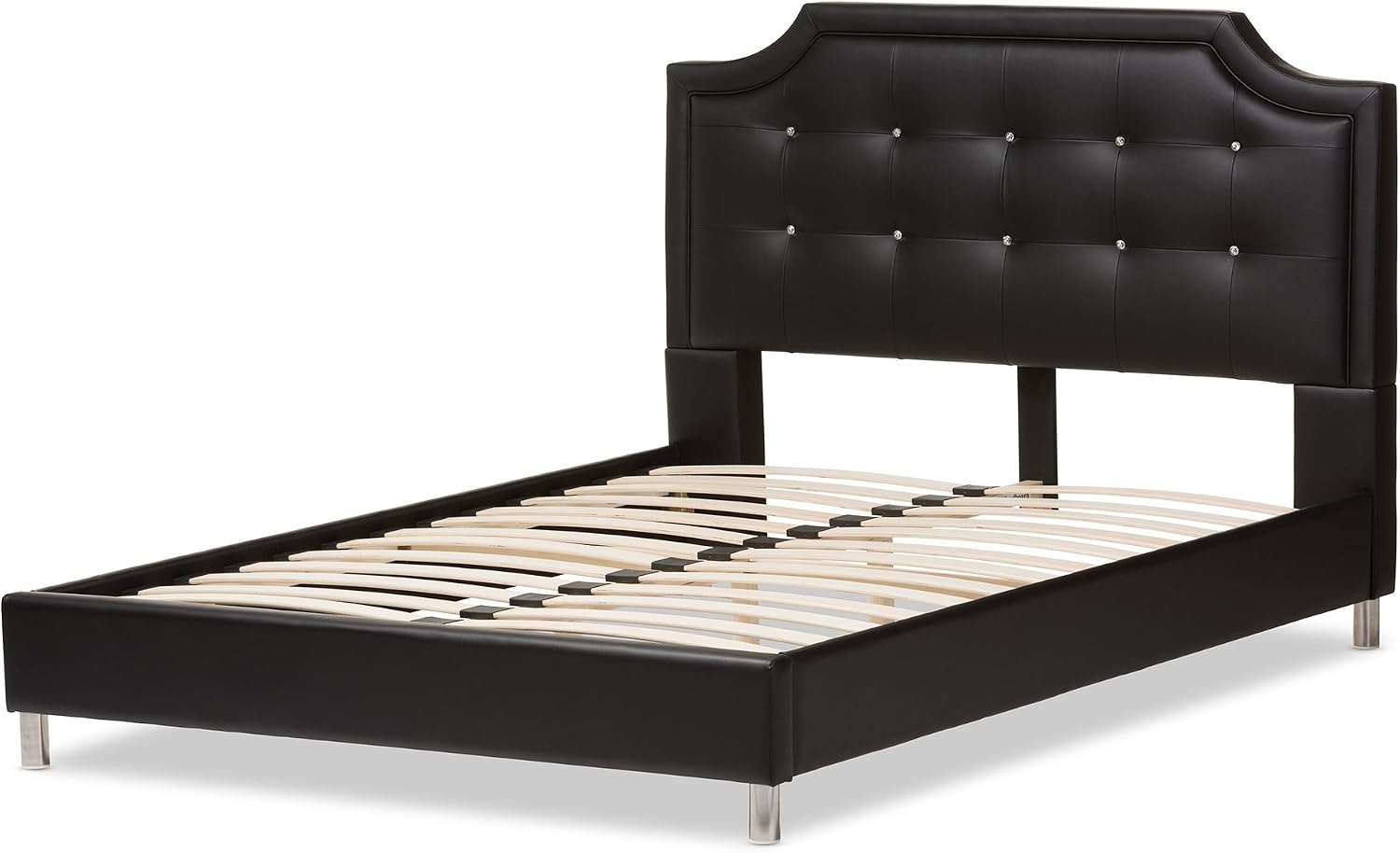 Baxton Studio Carlotta Modern Bed with Upholstered Headboard, Black, 47.5' x 63.58' x 88.6'